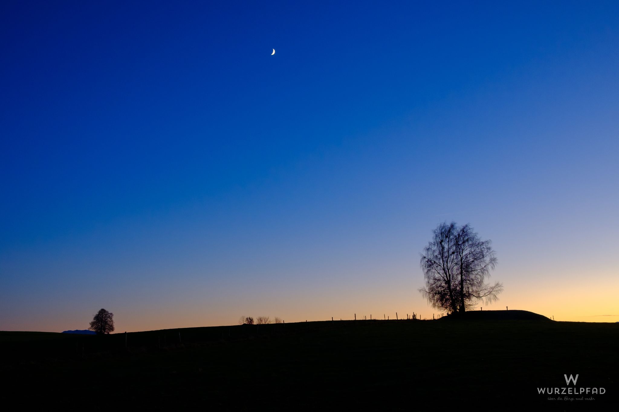 Abendsilhouette mit Mondsichel